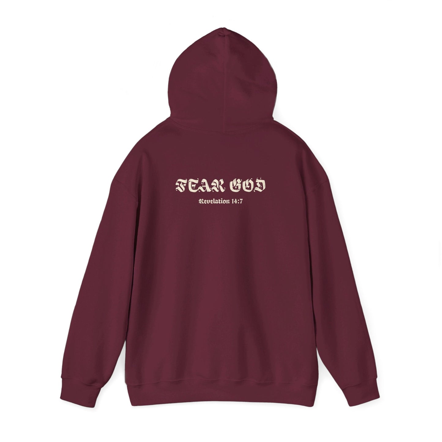 fear god hoodie - revelation 14:7 - renewed life apparel