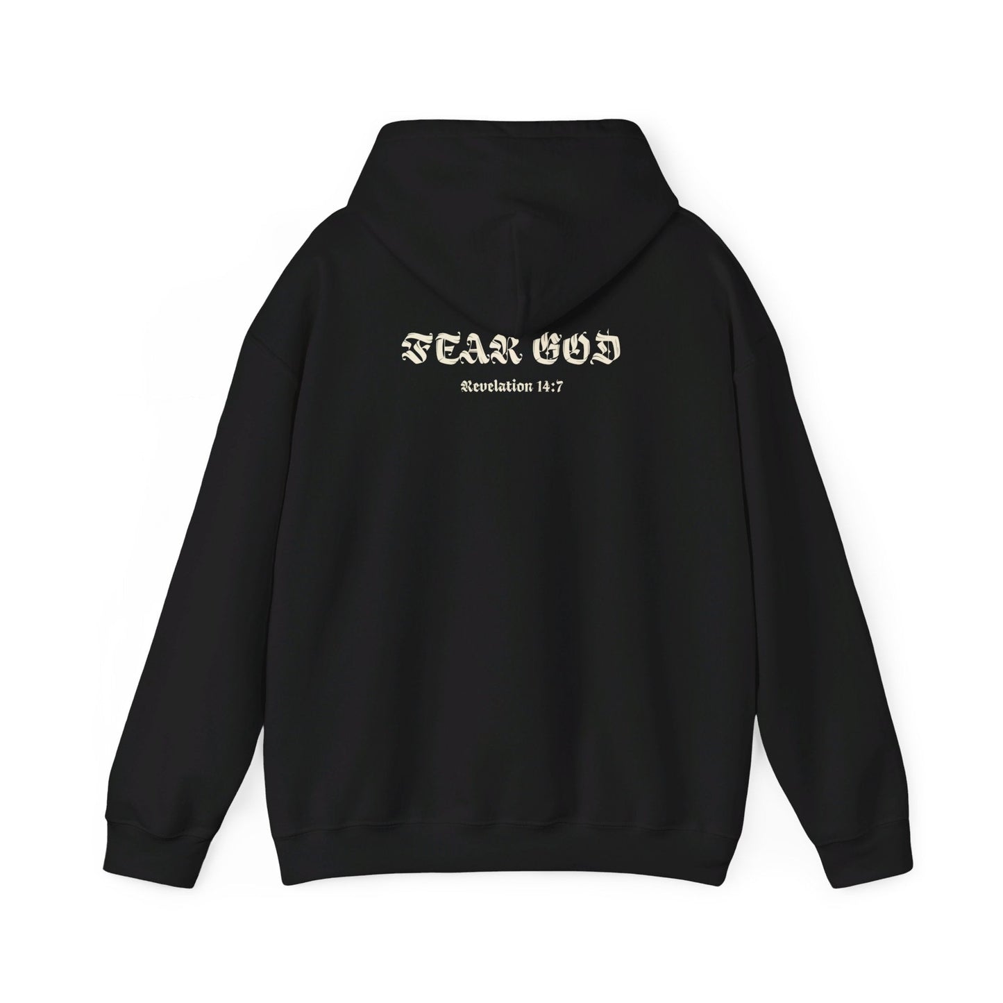 fear god hoodie - revelation 14:7 - renewed life apparel