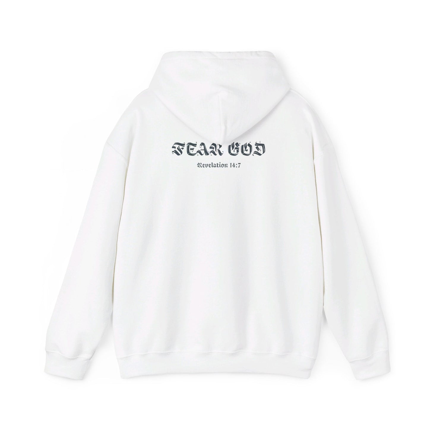 fear god hoodie - revelation 14:7 - renewed life apparel