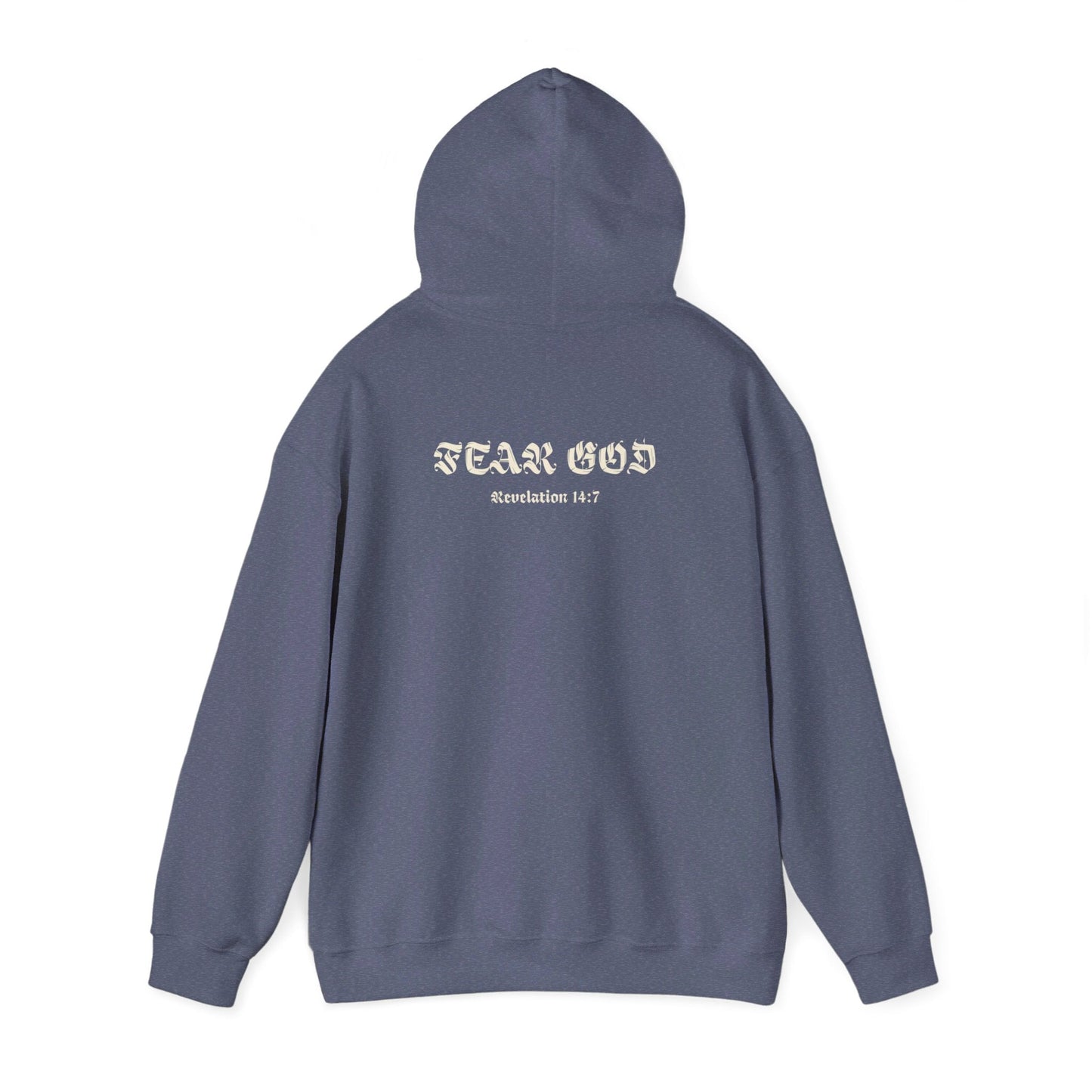 fear god hoodie - revelation 14:7 - renewed life apparel