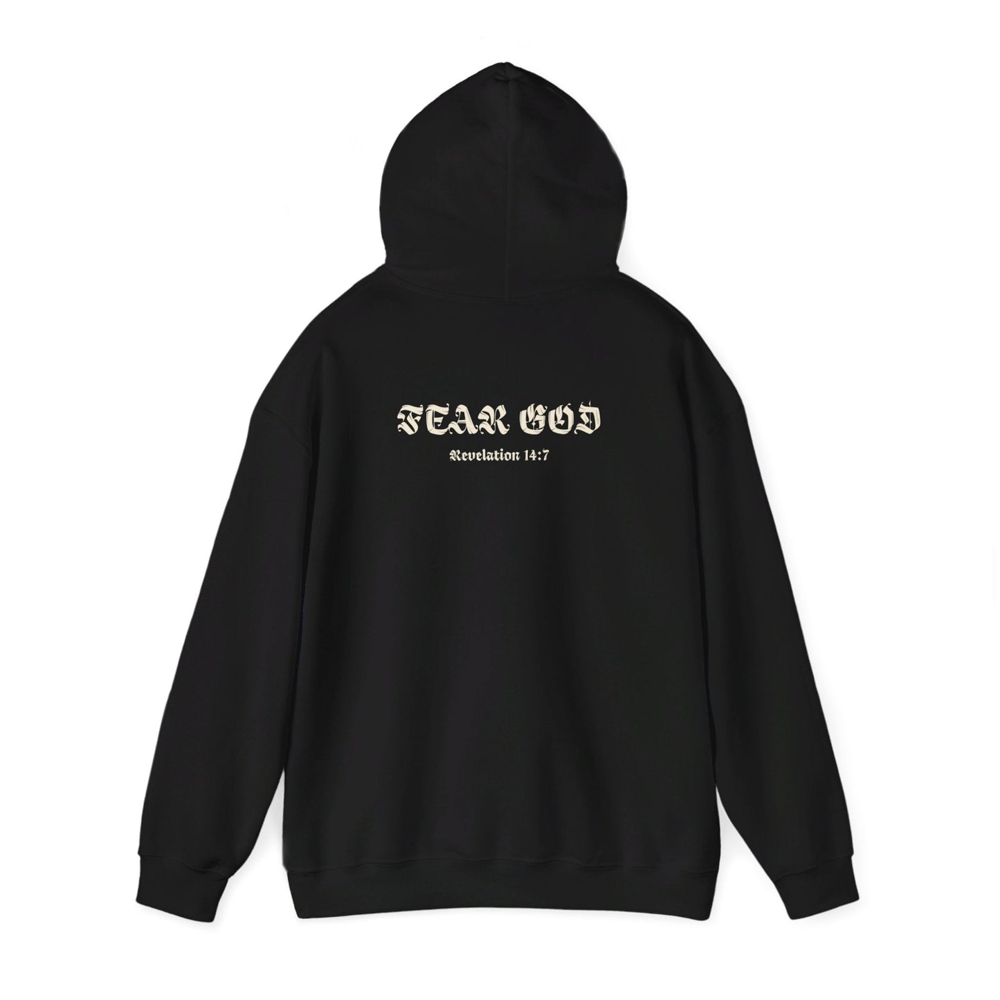 fear god hoodie - revelation 14:7 - renewed life apparel