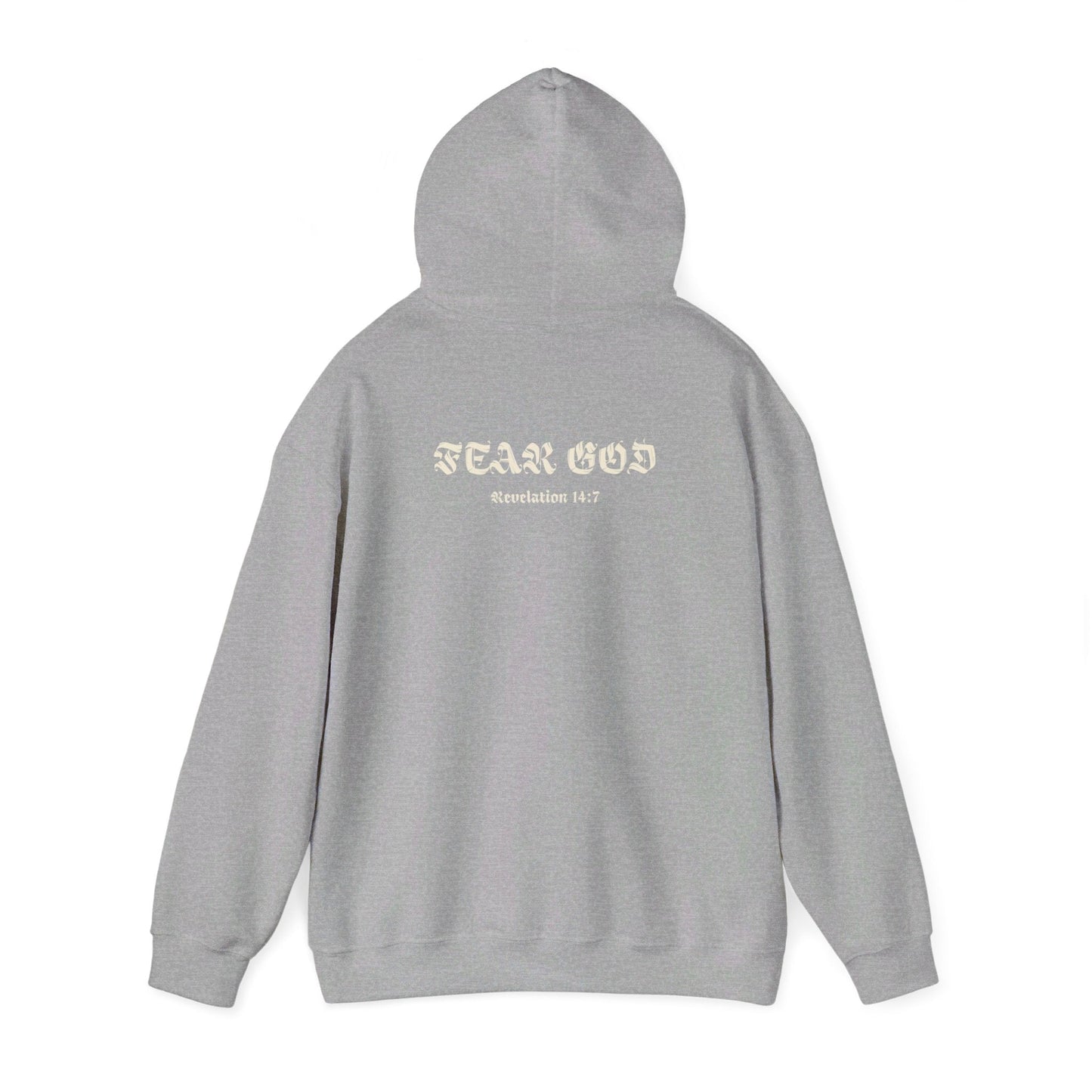 fear god hoodie - revelation 14:7 - renewed life apparel