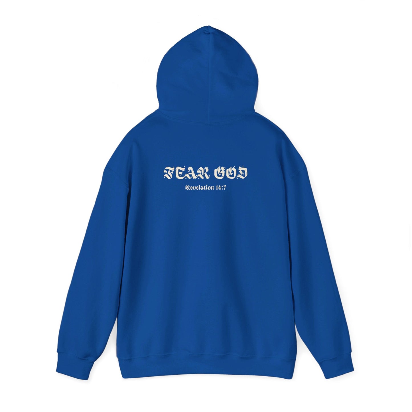 fear god hoodie - revelation 14:7 - renewed life apparel