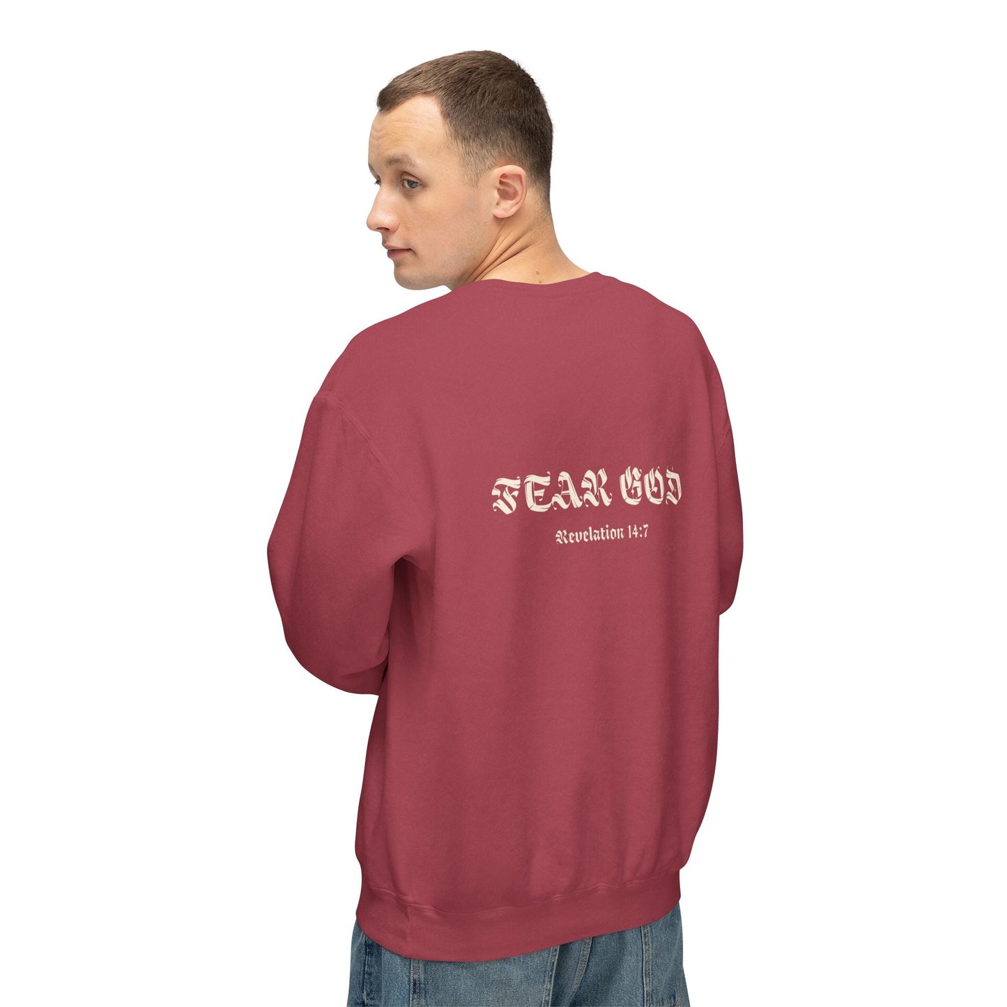 limited fear of god revelation 14:7 crewneck - renewed life apparel