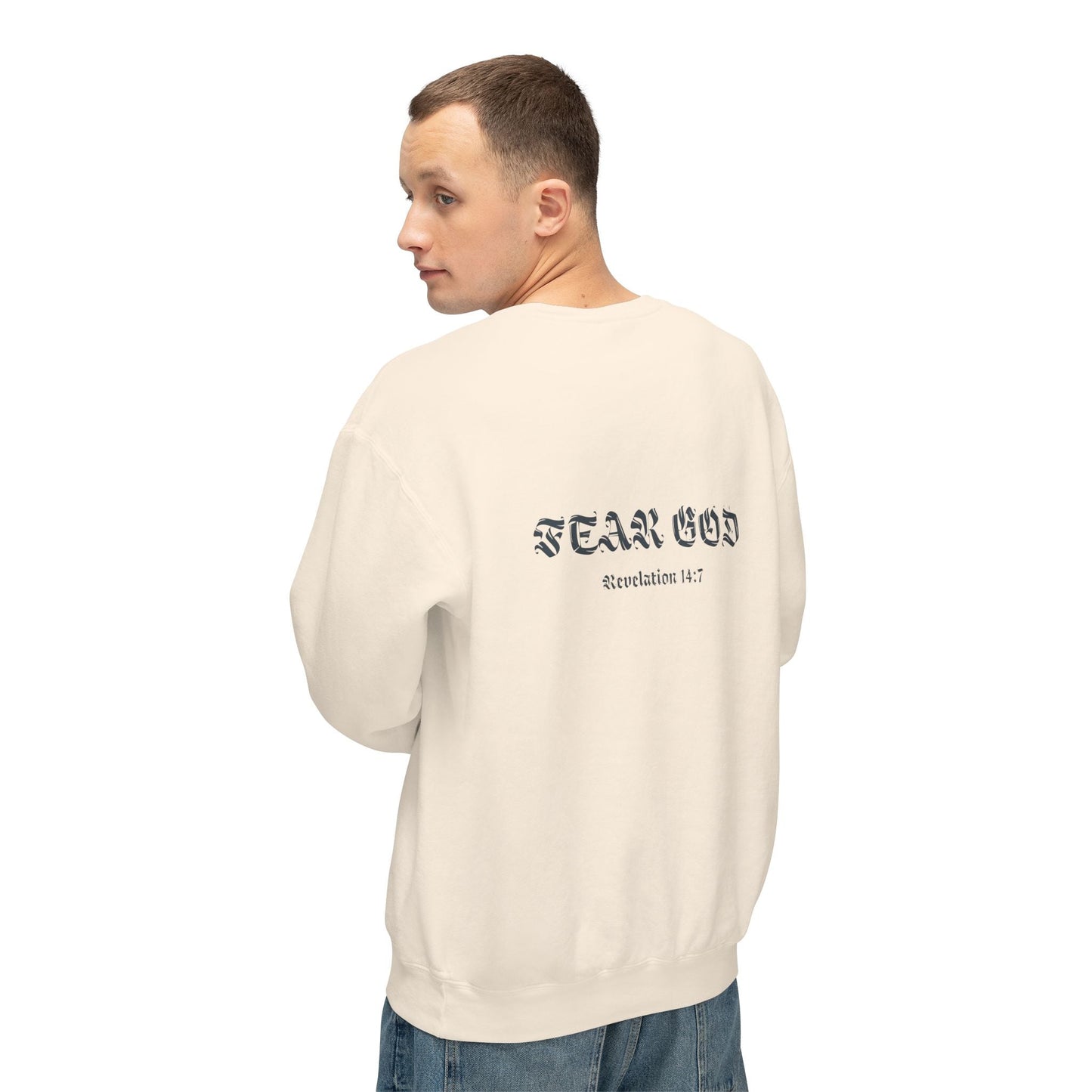 limited fear of god revelation 14:7 crewneck - renewed life apparel