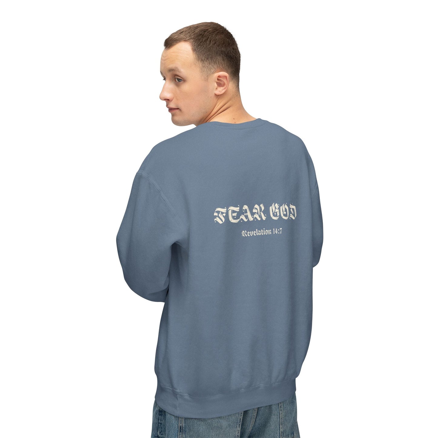 limited fear of god revelation 14:7 crewneck - renewed life apparel